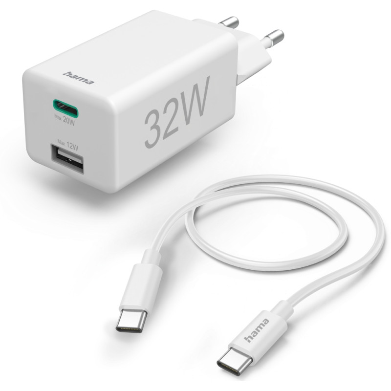 Hama 00201692 Quick Charger Mini 1X USB-C 32W, cable white