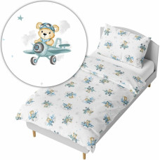 Ankras Bedding set - 6  parts - 120/90/360 - BEAR in PLANE - BLUE