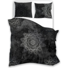 BEDDING SET 140X200+70X90 PURE SATEEN MANDALA 003 BLACK SATIN COTTON.