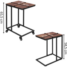 Springos Coffee tables Springos HF0025, set of 2 pcs, side table with wheels, black-brown auxiliary table