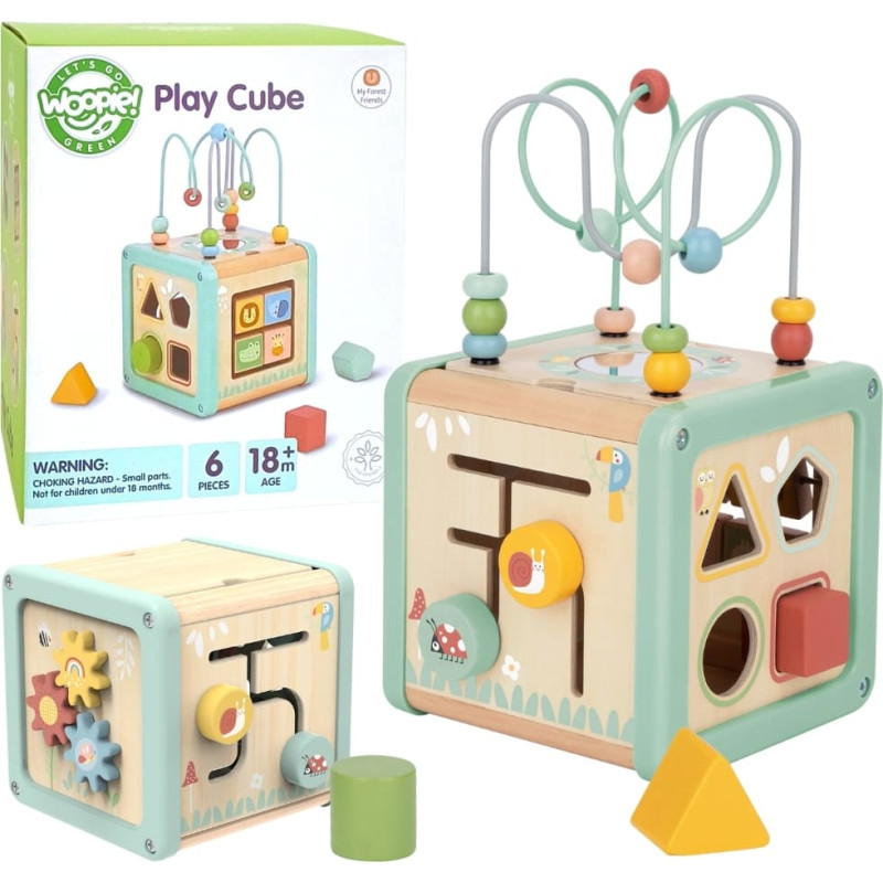 Woopie GREEN wooden multifunctional educational activity cube sorter