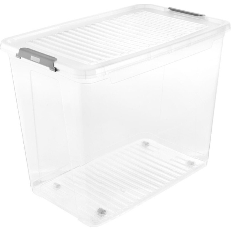 Keeeper Box with Lid on Wheels Clipbox Leo 59x38x47 cm 74L Transparent