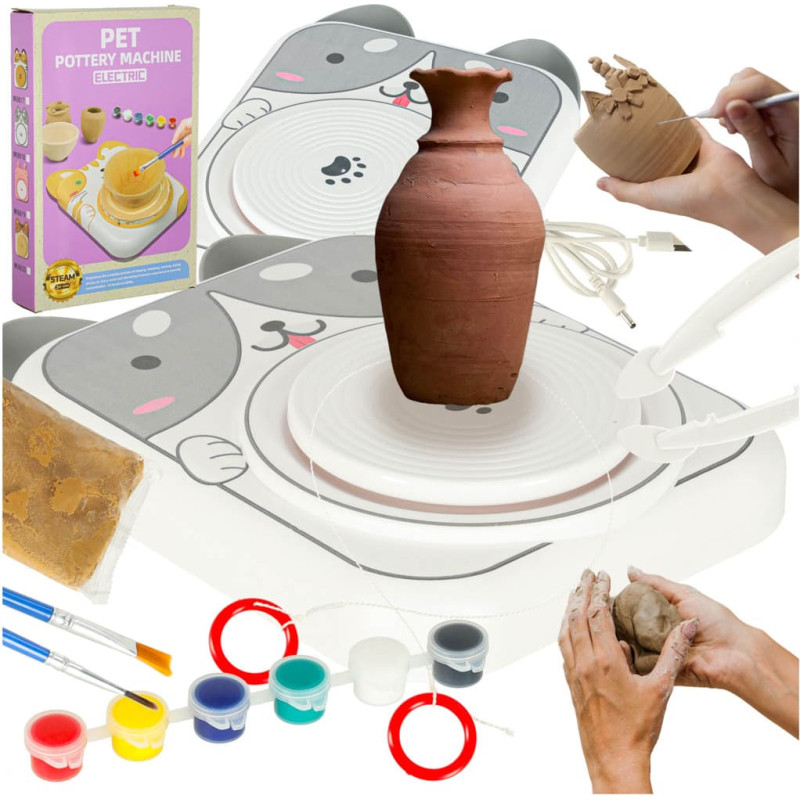 Potter's wheel radošais māla komplekts krāso suni pelēkā krāsā