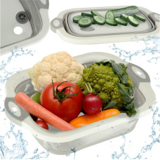 Collapsible silicone basin with drainage – can be used as a cutting board and travel sink with drain pipe