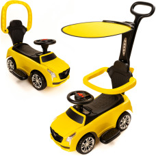 Yellow ride-on toy with canopy, lights and sounds
