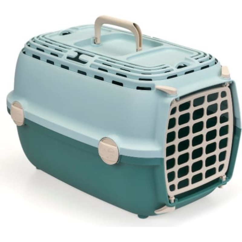 Stefanplast Transportē&scaron;anas būris Horizon 1 ar plastmasas durvīm 48x32x30cm gai&scaron;i zaļ&scaron;/zaļ&scaron;