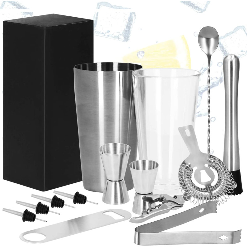 Springos Bartender Set Boston Shaker Glass Springos KI0015 14 pcs. Silver