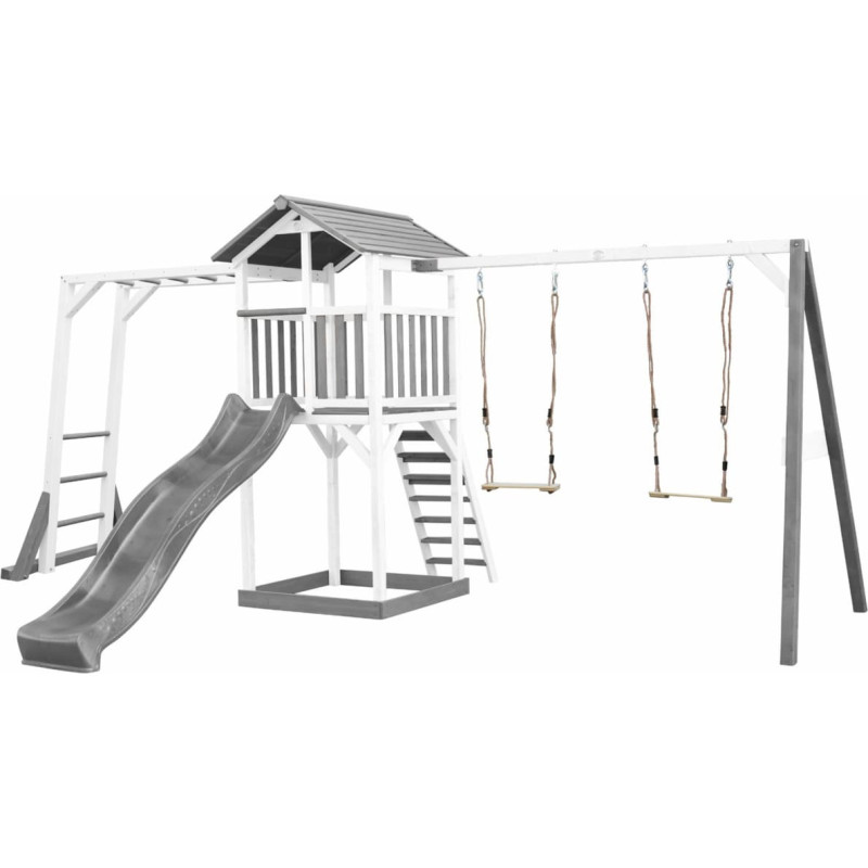 AXI wooden playset: tower with double swing, climbing ladders, XLL slide