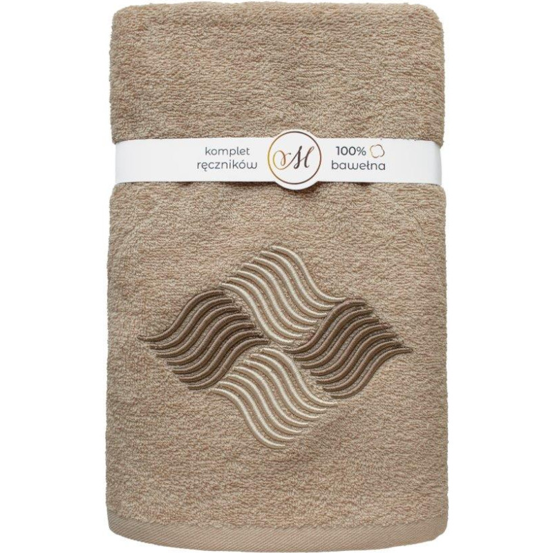 RĘCZNIK KPL.MARIBELLA 3 SZT./30X50/50X100/70X140/ FROTTE HAFT 003 FALE JASNY BEŻ