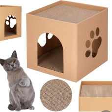 Springos Cardboard house with cat scratching post Springos PA0322 30x30x30 cm