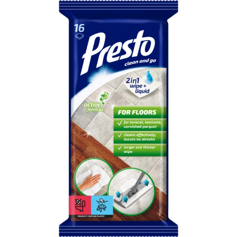 Presto Mitrās salvetes grīdām 16 gab.