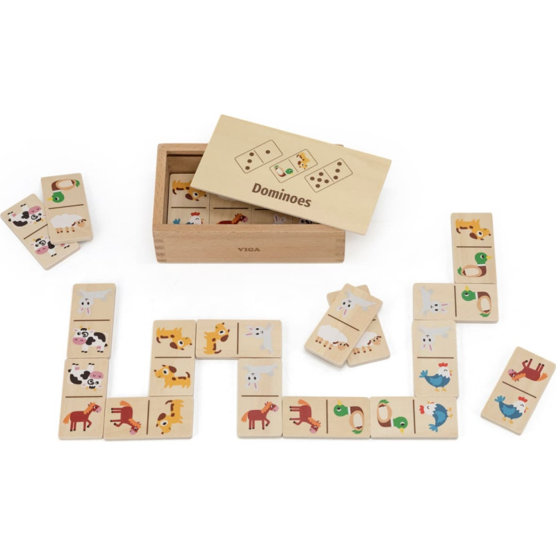 Viga Drewniane Domino 2w1 Zwierzęta i Liczby