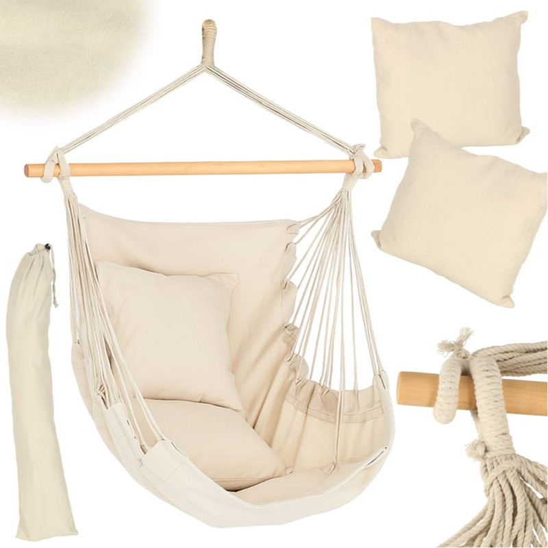 Brazilian hanging lounge chair with footrest – swing type, 130 cm, beige