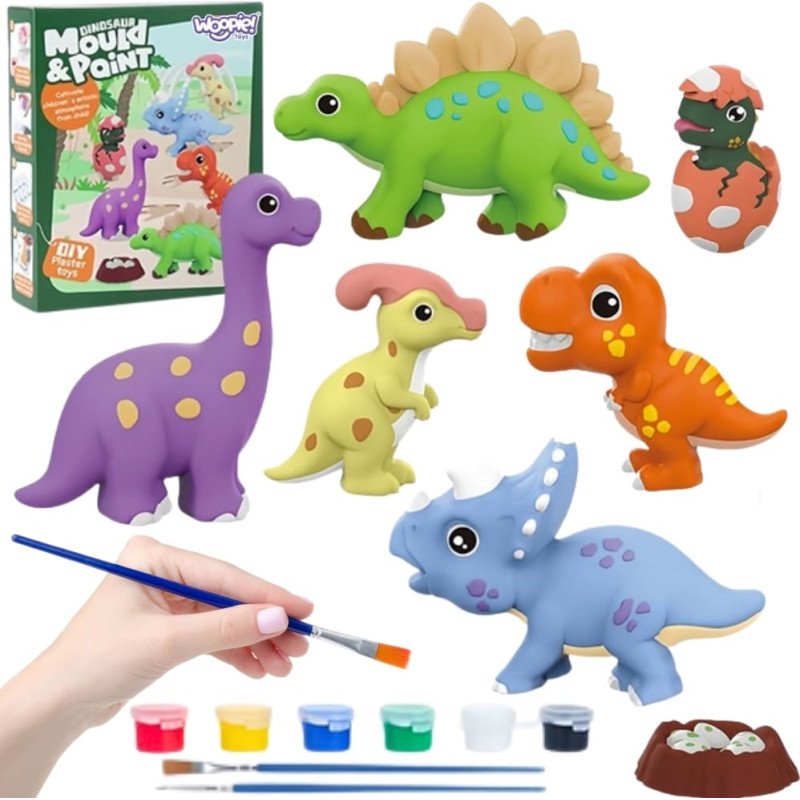 Woopie Zestaw Kreatywny z Farbami DIY Zr&oacute;b Odlewy Gipsowe Figurki i Pomaluj - Zestaw Dinozaury