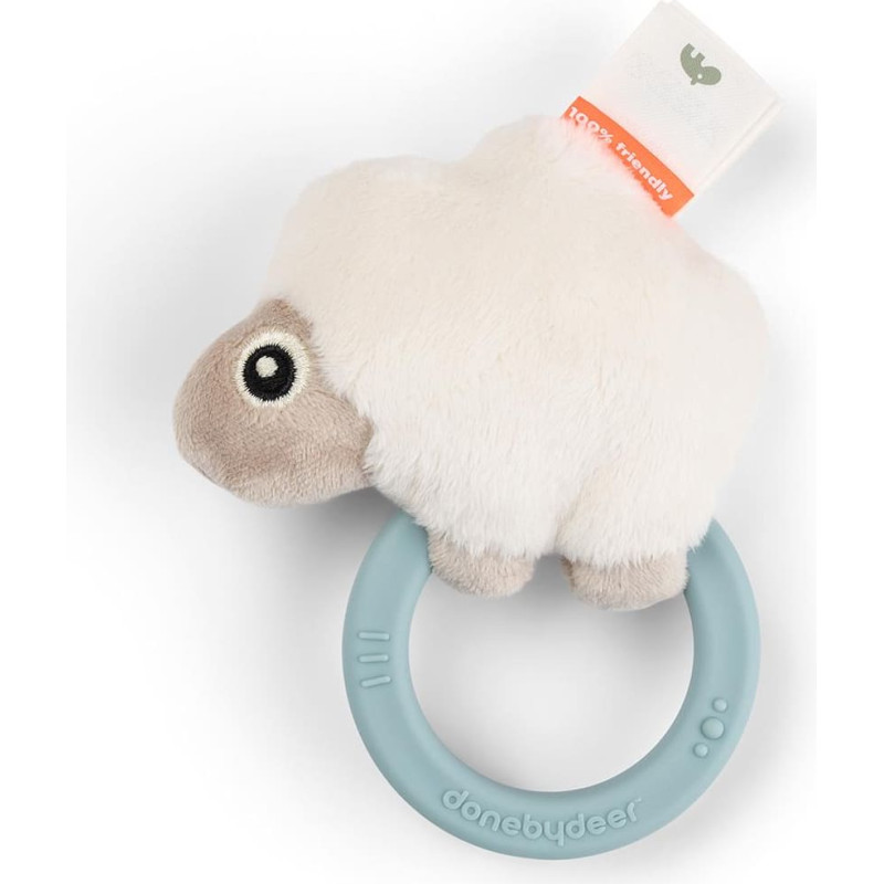 Done By Deer sensory rattle w/teether Sheepy Blue