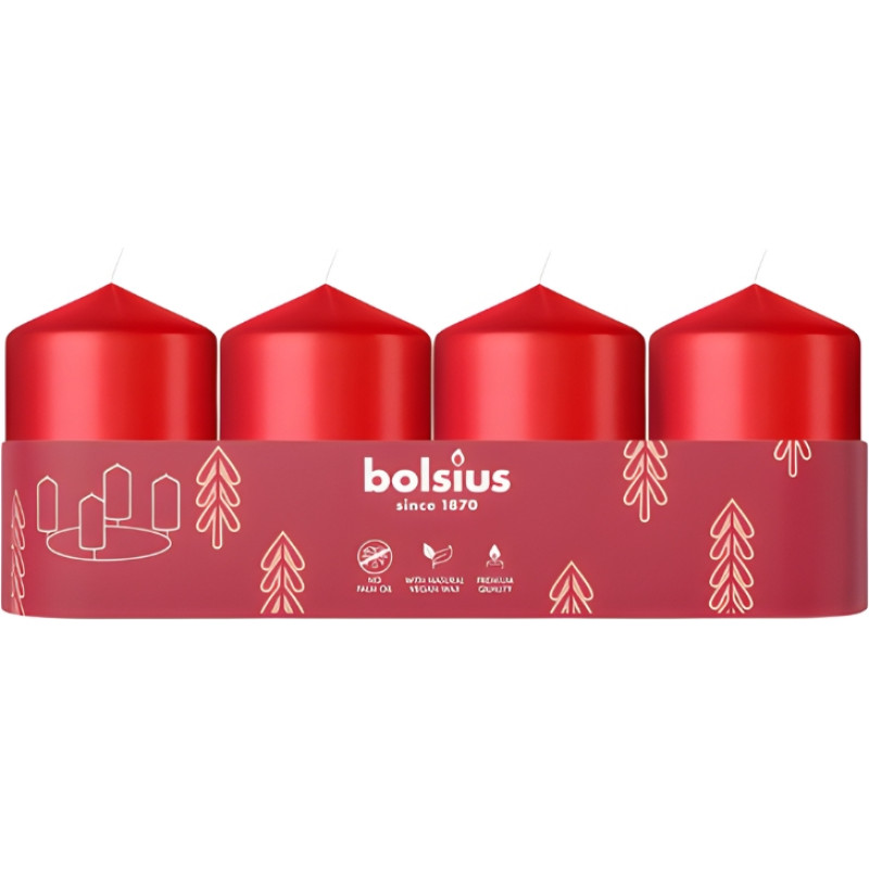 Bolsius Sveces cilindrs 4 gab. &Oslash;60x40mm sarkanas