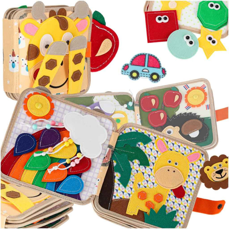 Sensorā izglītojošā 3D filca manipulatīvā grāmatiņa ar kustīgām daļām žirafe