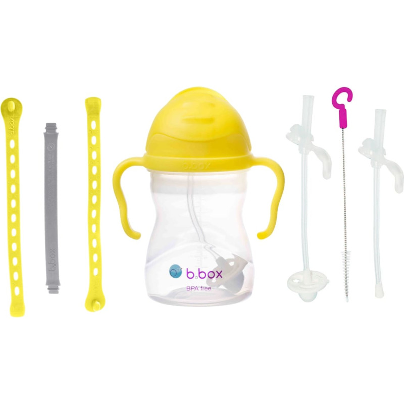 B.box 62610 Zestaw na start 3w1 -bidon ze słomką 240ml cytrynowy + smycz Lemon Sherbet + zapasowe słomki