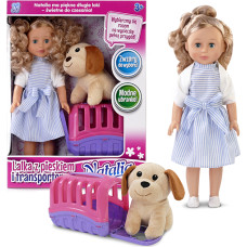 Artyk 122873 Lalka NATALIA w sukience z pieskiem i transporterem