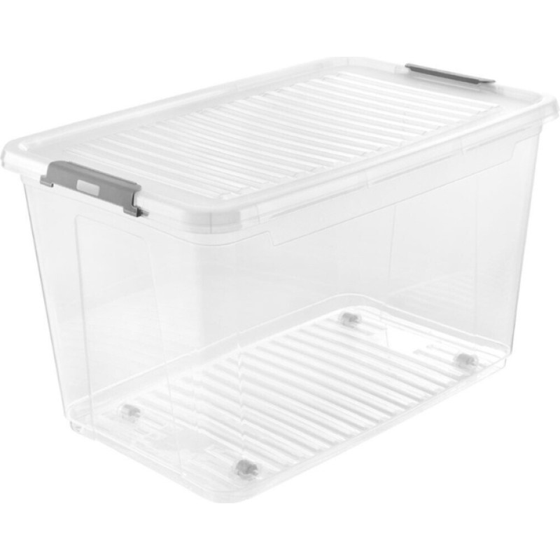 Keeeper Box with Lid on Wheels Clipbox Leo 59x38x35.5 cm 56L Transparent