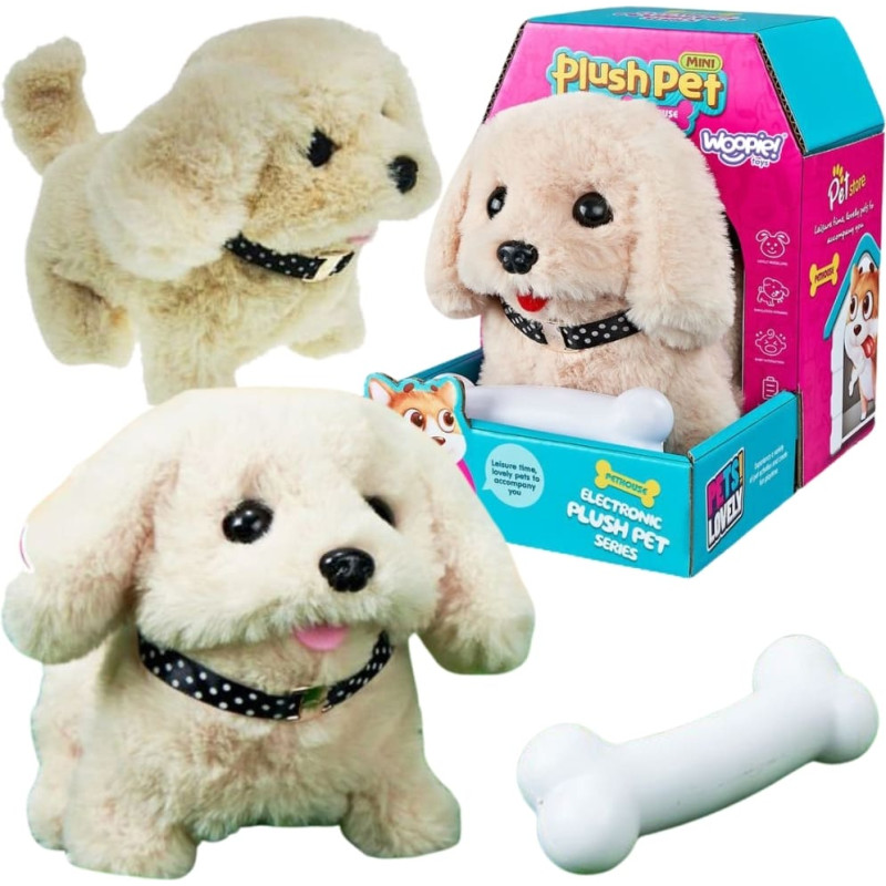 Woopie interactive plush puppy with bone — Bichon / Golden Retriever