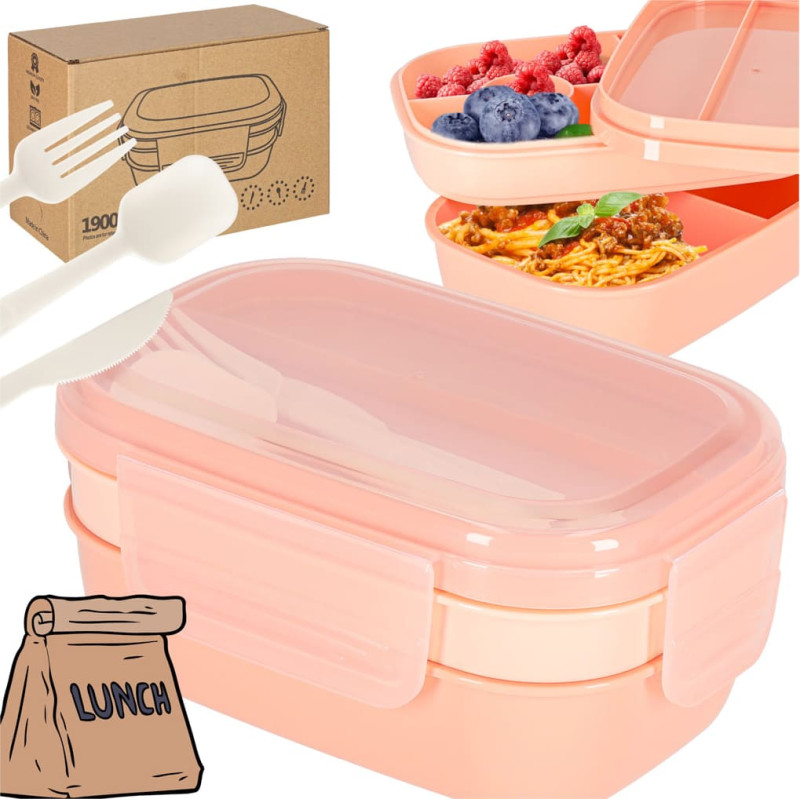 Lunch box with compartments, 1900 ml, apricot