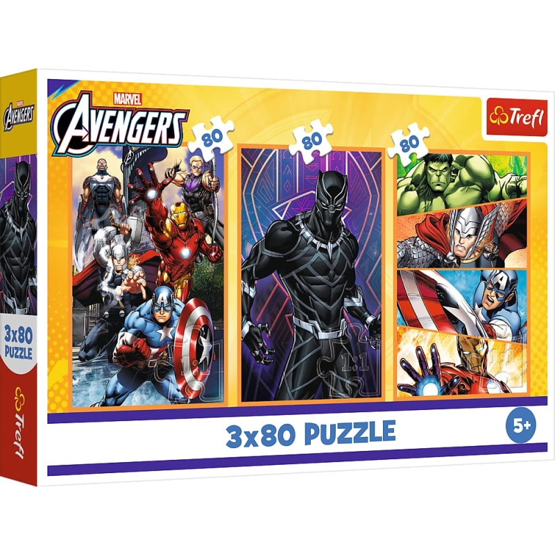 Trefl 34883 Puzzle 3x80 Dni pełne akcji / Disney Marvel the Avengers
