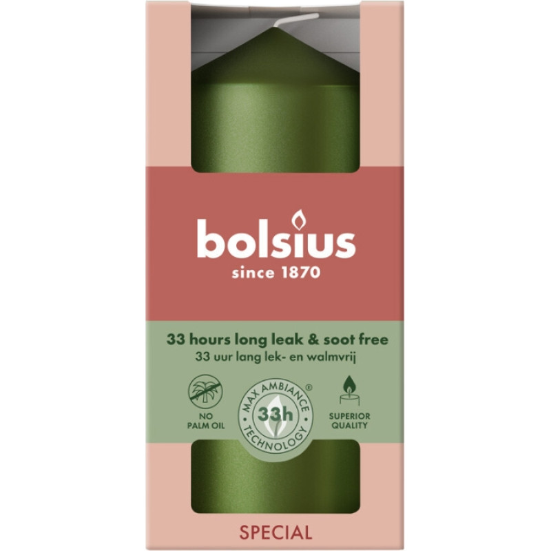 Bolsius Svece cilindrs &Oslash;120x58mm metāliski zaļa