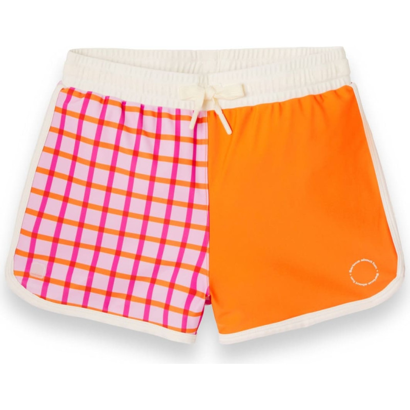 Kietla ICONIC swim shorts with UPF 50+ sun protection fabric and UV sensor, for ages 4-6, Tartan Red