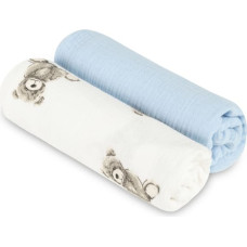 Sensillo DIAPER CRUSHED MUSLIN 60X75 2-PACK TEDDY BLUE