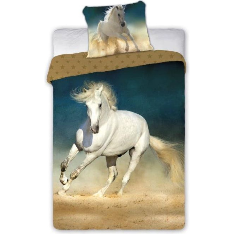 BEDDING SET HORSES 001 WHITE HORSE 160X200+70X80 COTTON.YOUTH.