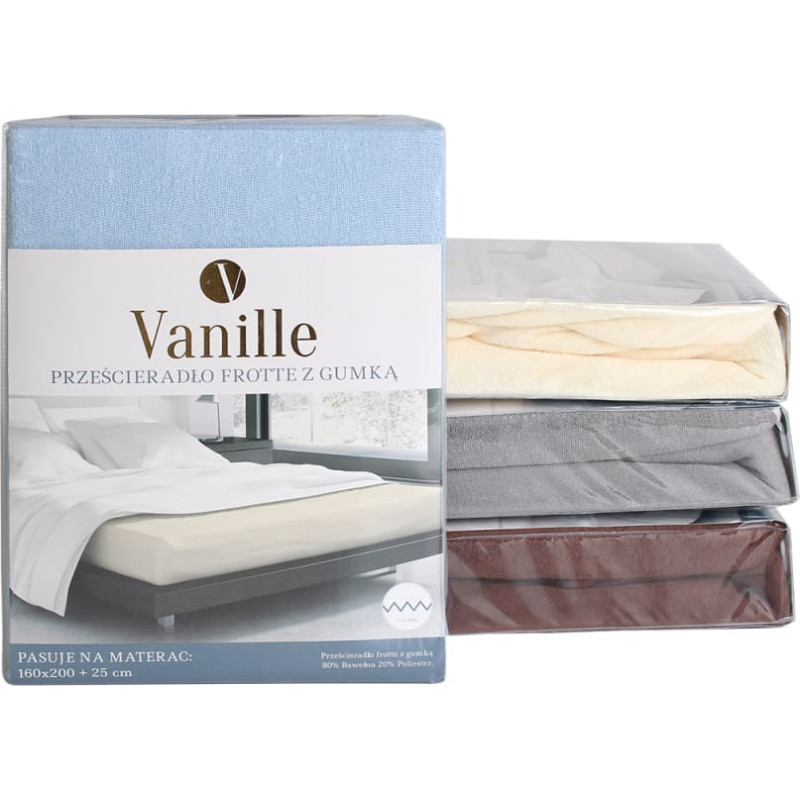 SHEET VANILLE 180X200+25 BLUE TERRY WITH ELASTIC BAND 80% COTTON. 20% PL.