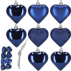 Springos Christmas baubles Springos CA1158 8 pcs 7 cm heart-shaped, navy blue