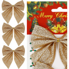 Springos Christmas bow for the tree Springos CA1293 3 pcs glitter ornaments gold