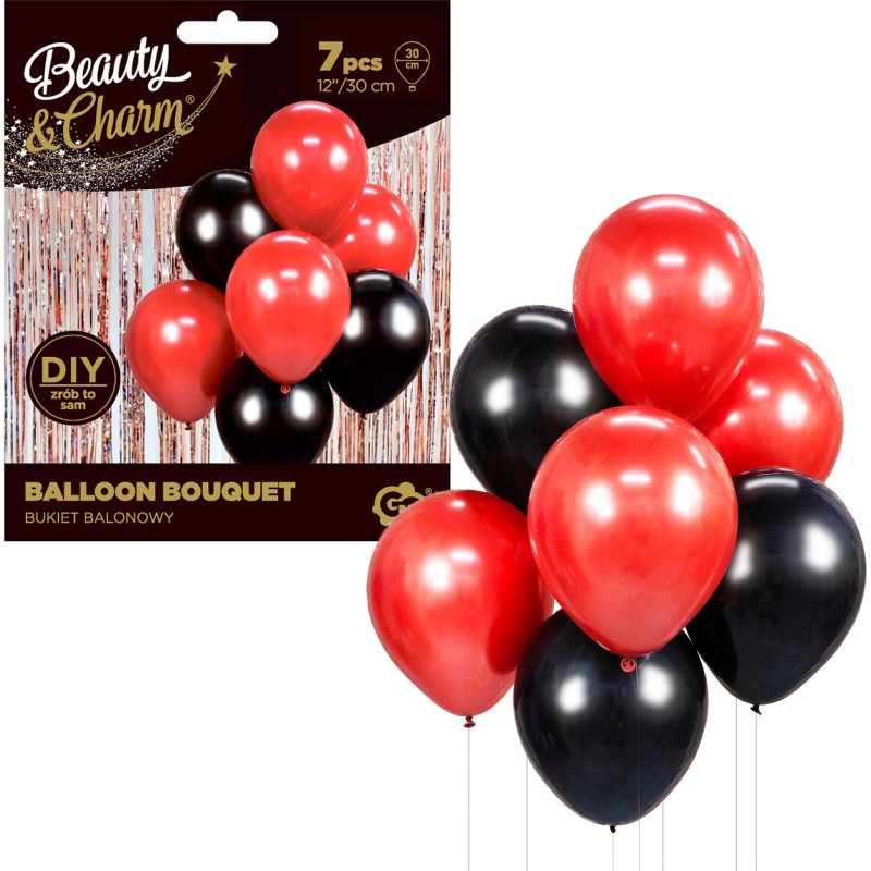 BALONOWY BUKIET CZERWONO-CZARNY 7 SZTUK