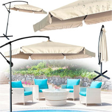 Large foldable garden umbrella with offset arm, 290 cm, beige