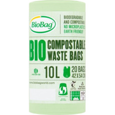 Biobag Atkritumu maisi kompostējami BioBag 10L (20 gab. rullī) 15mkr. 42x54cm zaļi