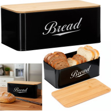 Springos Metal bread bin 33x18x14 cm, closed bread container, bamboo board, black