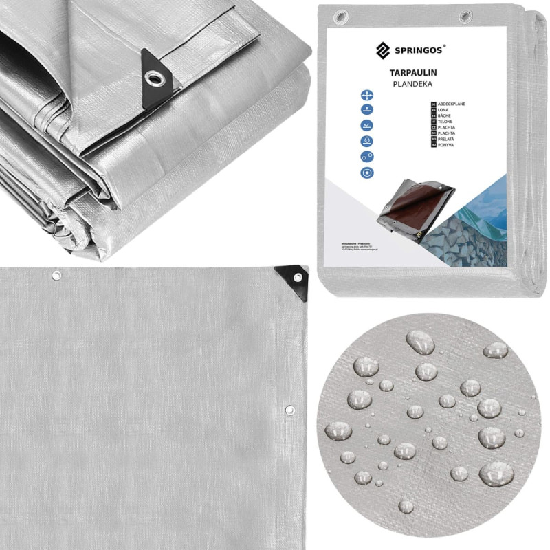 Springos Garden tarpaulin 6x8 m 130g/m2 reinforced protective sheet for car, gray