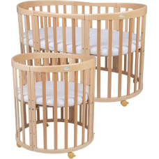 7-in-1 Oval Baby Crib with Mattress Natural, WALDIN