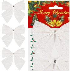 Springos Christmas bow for the tree Springos CA1294 3 pcs glitter ornaments white