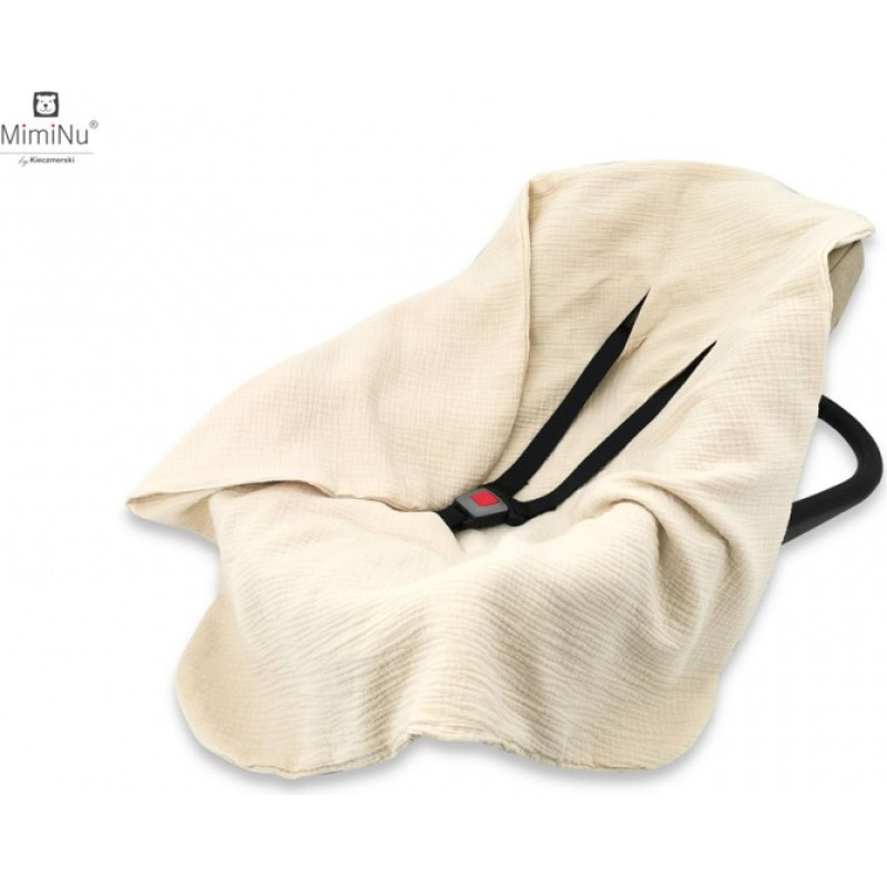 Miminu KIECZMERSKI Otulacz muślinowy - kocyk do nosidełka, fotelika kubełkowego 75x75 cm MUŚLIN bawełna 100% beż