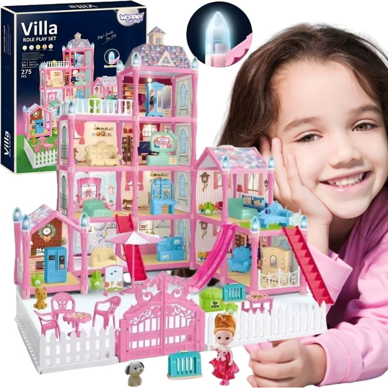 Woopie Domek dla Lalek Villa z Akcesoriami i Lalką Podświetlany 275el.