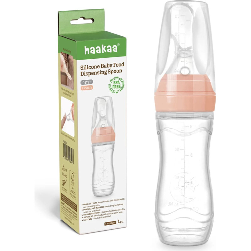 Haakaa Haaka Silikona bērnu pārtikas dozē&scaron;anas karote - Peach