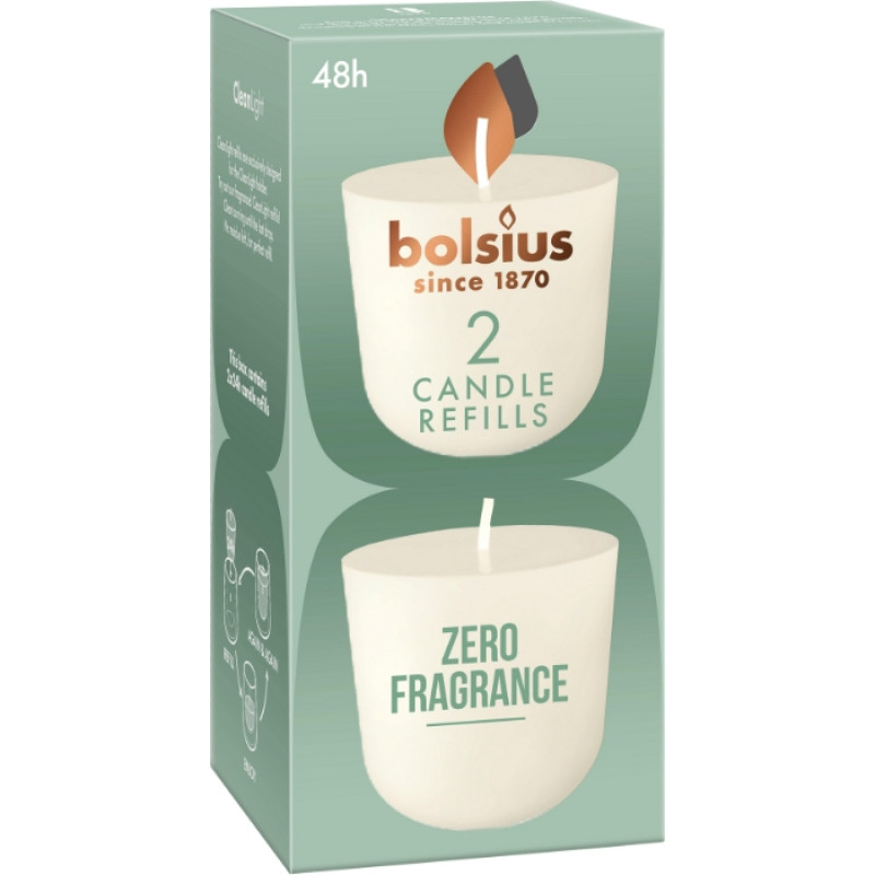Bolsius Sveces Clean Light uzpildes sveces 2 gab 0% fragrance