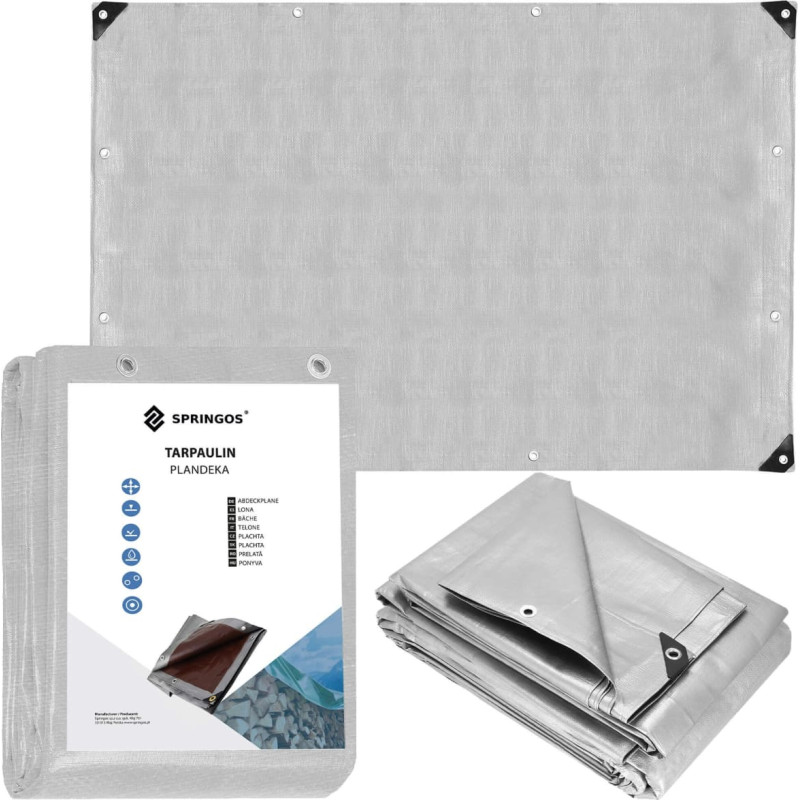 Springos Garden tarpaulin 5x4 m 130 g/m2 reinforced protective sheet for car, gray
