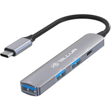 Tellur 4in1 USB-C 3.1 Hub Aluminum, Grey