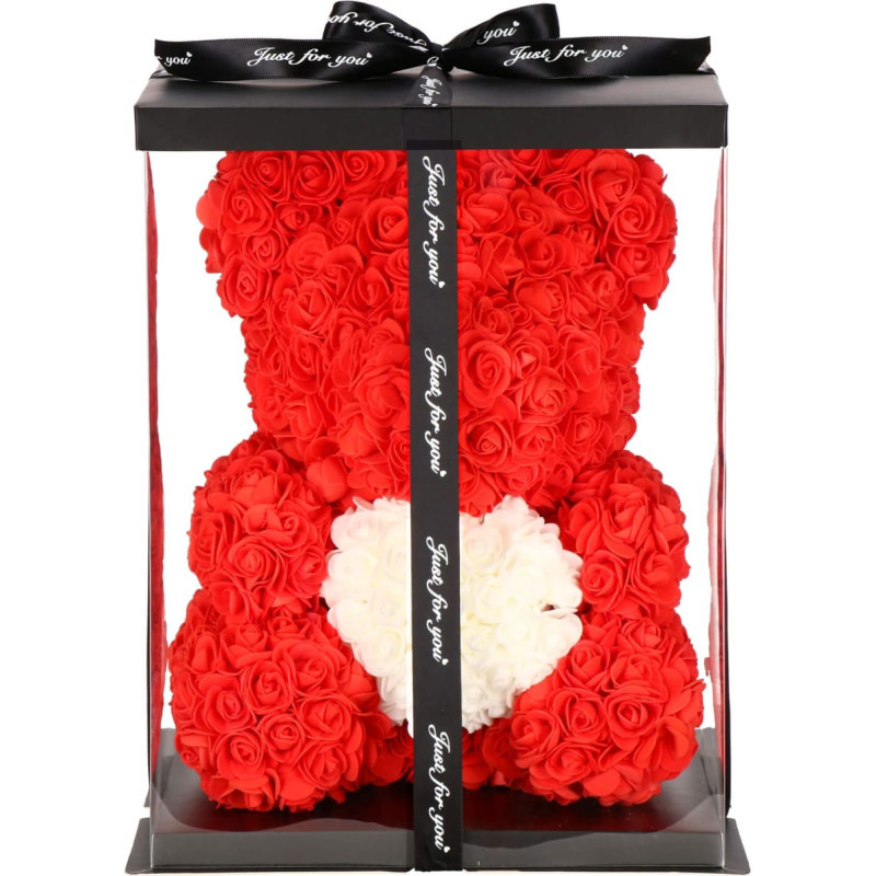 Springos Rose bear Springos HA7225 red with white heart and gift box, 36 cm