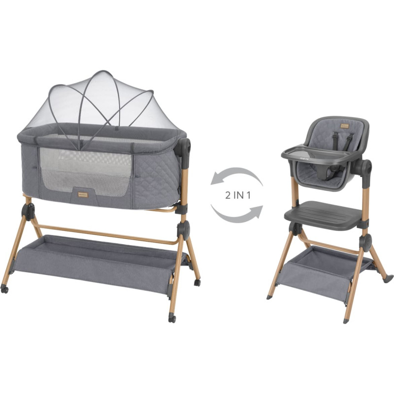2in1 Bedside crib + Highchair Sleat Me Grey