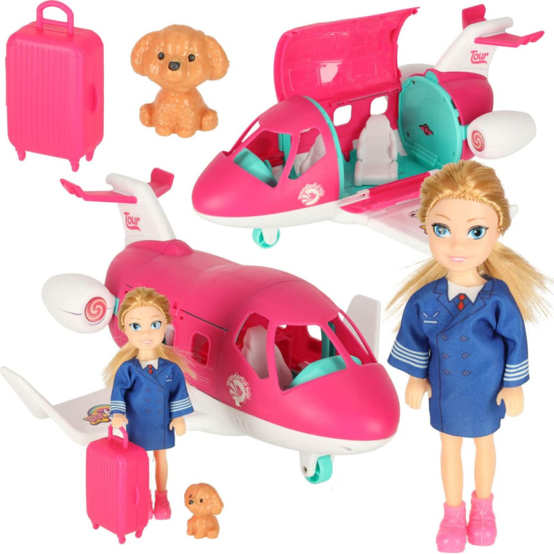 Foldable doll airplane with stewardess accessories